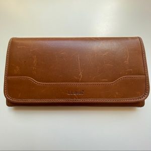 L.L. Bean Field Leather trifold passport wallet.